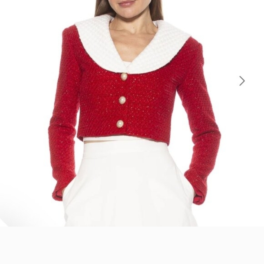 Alexia Admor Red Cardigan with White Collar NWOT